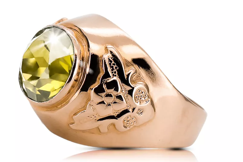 Peridoto amarillo Oro rosa antiguo original de 14k Anillo Vintage vrc078r